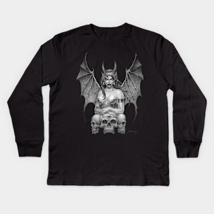 Demonlady with 3 Skulls Kids Long Sleeve T-Shirt